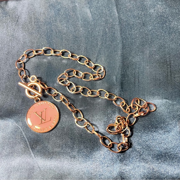 Louis Vuitton pink trunks & bags zip charm pendant necklace GP rolo chunky chain - Picture 2 of 4